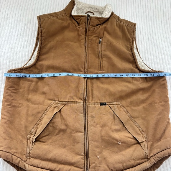 Lee Workwear Mens Vest Tan Canvas Sherpa Fleece Lined Pockets Vintage Wear XL - Picture 10 of 11